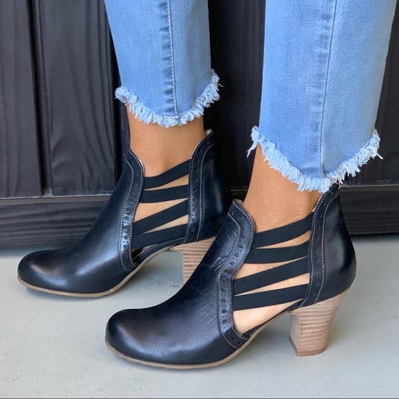 Black Leather Cut Out Booties - Picture 2 of 8